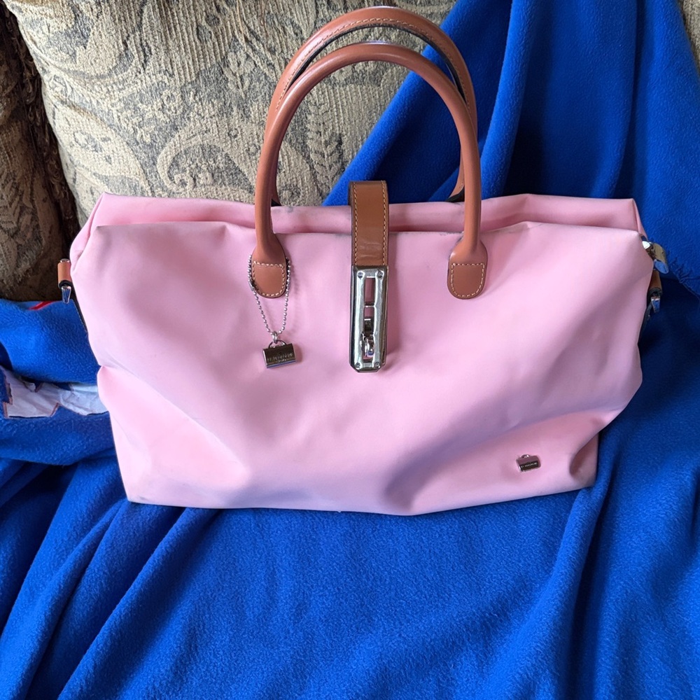 Elegant Pink Tote Bag with Tan Handles